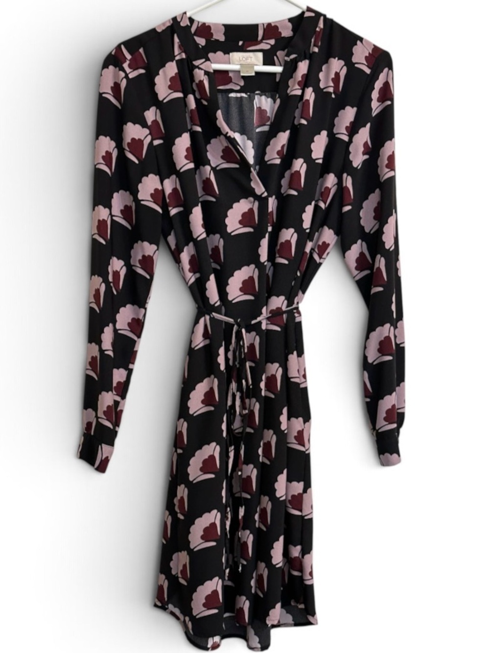 LOFT Black Dress with Pink Floral Print Medium